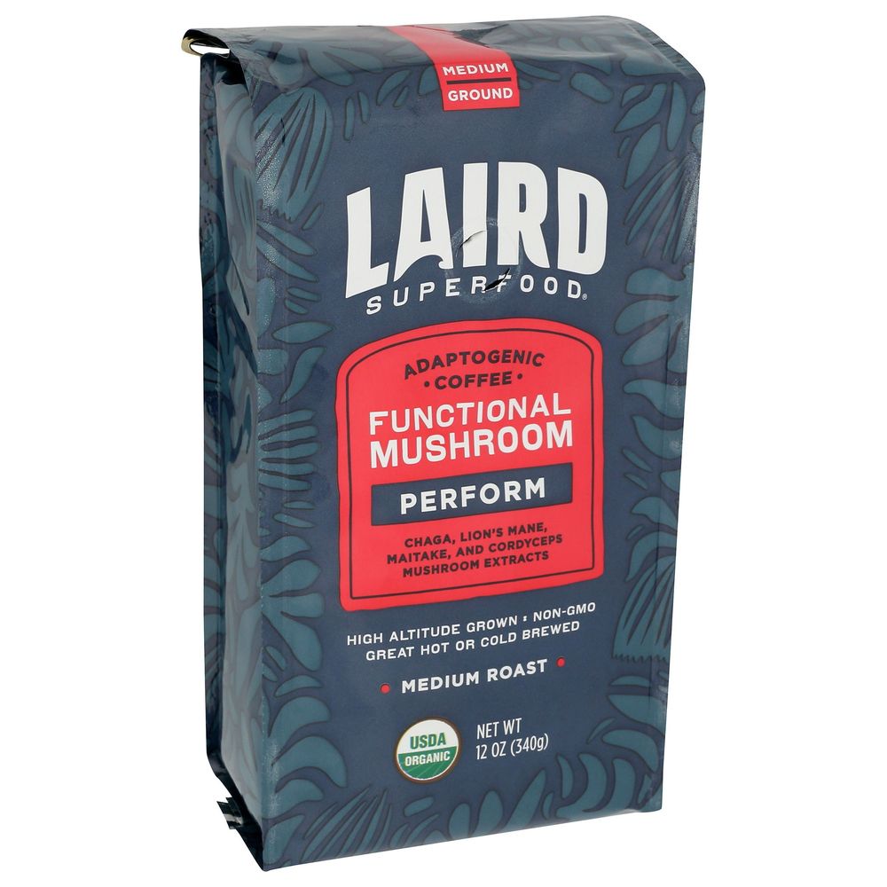 Laird Superfood Organic Perform Medium Roast Ground Mushroom Coffee, 12 Ounce -- 6 per case