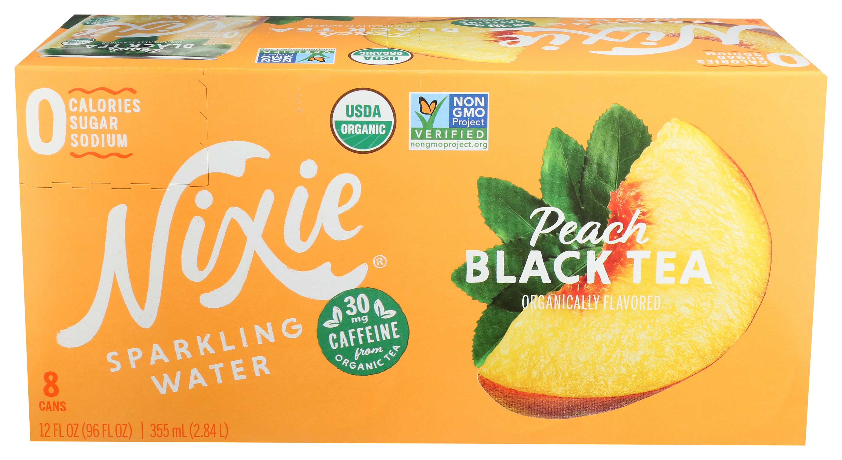 Nixie Organic Peach Black Tea Sparkling Water, 12 Fluid Ounce, 8 Count -- 3 Per Case