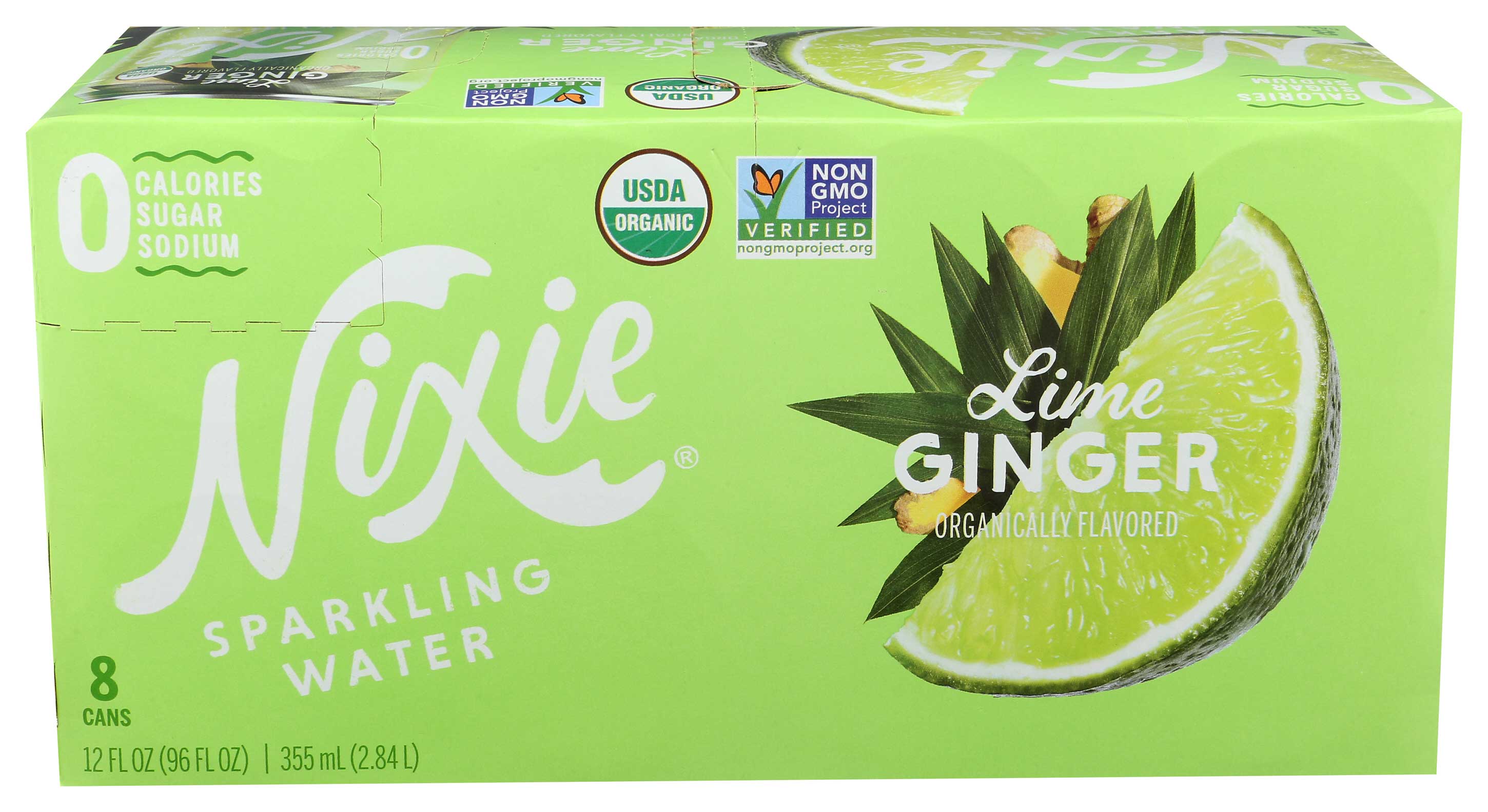 Nixie Organic Lime Ginger Sparkling Water, 12 Fluid Ounce, 8 Count -- 3 Per Case