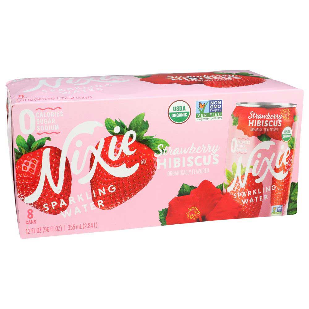 Nixie Organic Strawberry Hibiscus Sparkling Water, 12 Fluid Ounce, 8 Count -- 3 Per Case