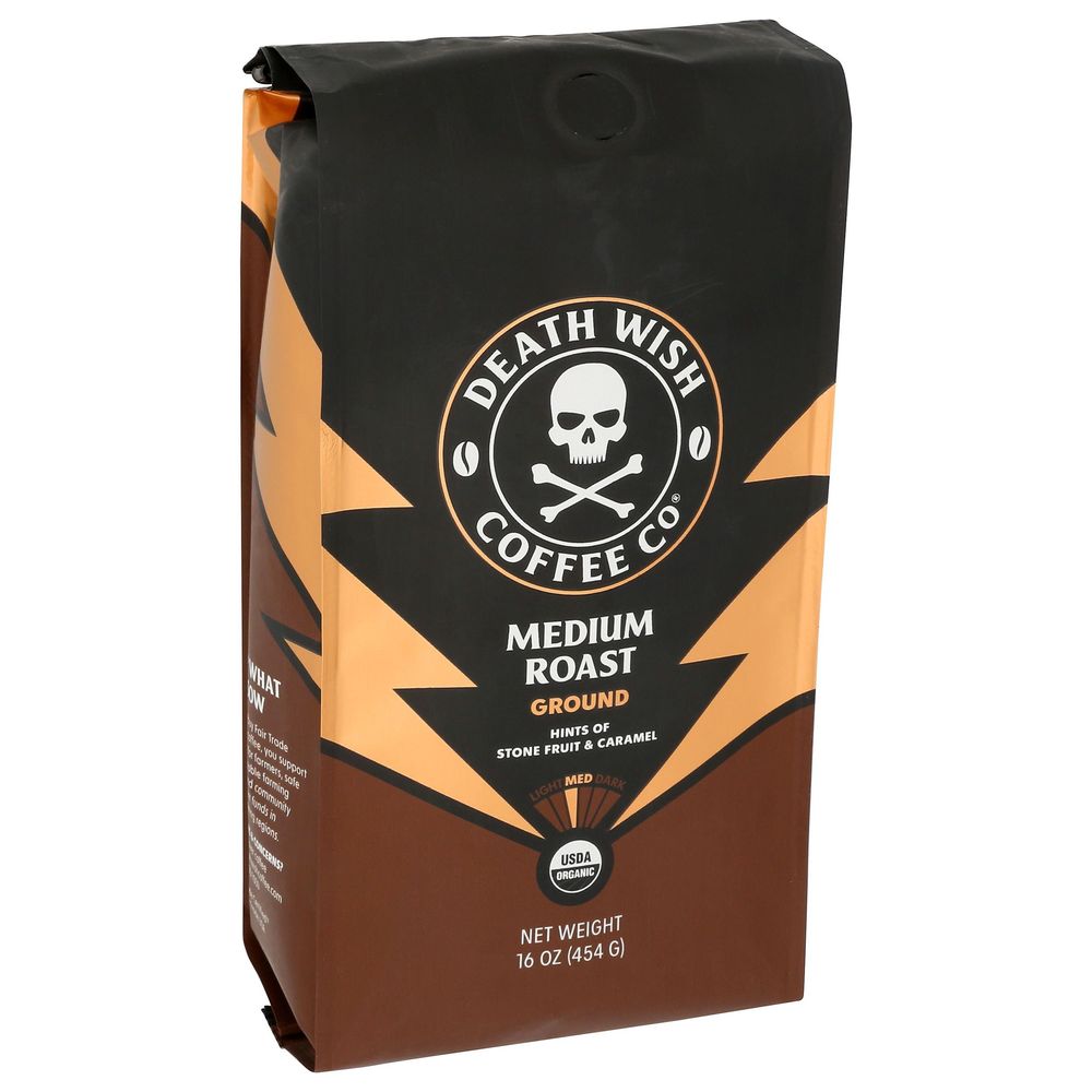 Death Wish Coffee Organic Medium Roast Ground Coffee, 16 Ounce -- 6 Per Case