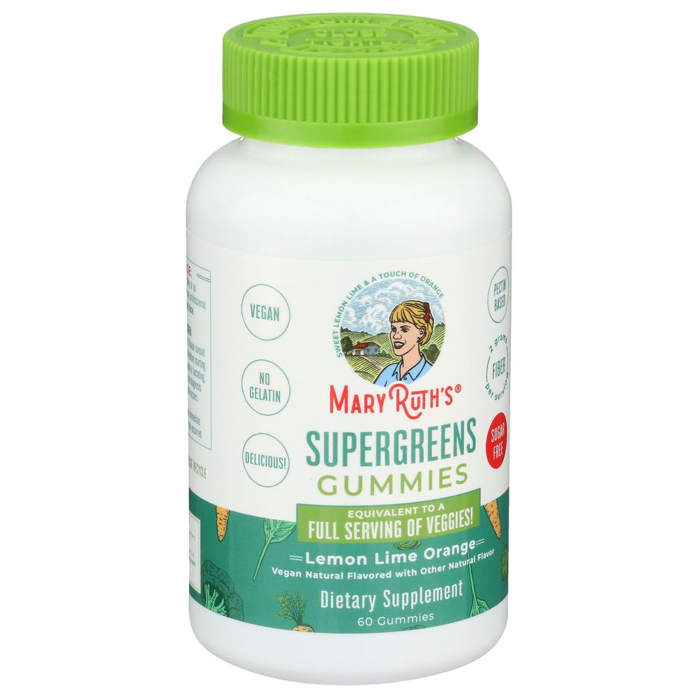 Mary Ruth's Organic Lemon Lime Orange Super Greens Gummies, 60 Count