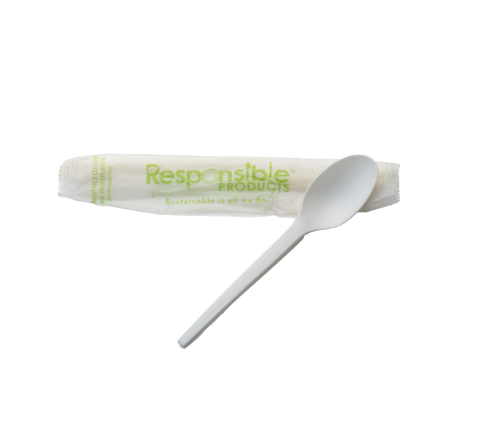 Kitch 24/7 Compostable Individual Wrap White Spoons -- 1000 per case