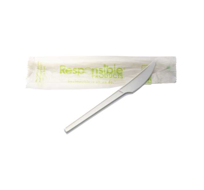 Kitch 24/7 Compostable Individual Wrap White Knives -- 1000 per case