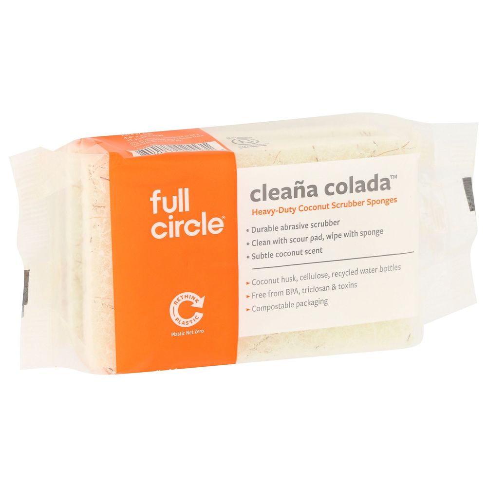 Full Circle Cleana Colada Heavy-duty Coconut Scrubber Sponge, 2 Count -- 6 Per Case