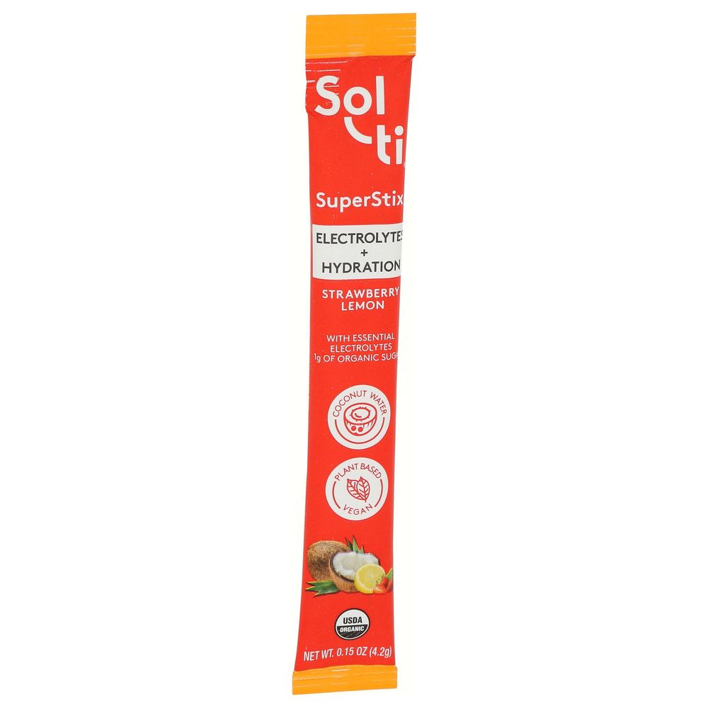 Sol-ti Superstix Organic Strawberry Lemon Electrolytes Plus Hydration Mix, 1.05 Ounce -- 7 Per Case