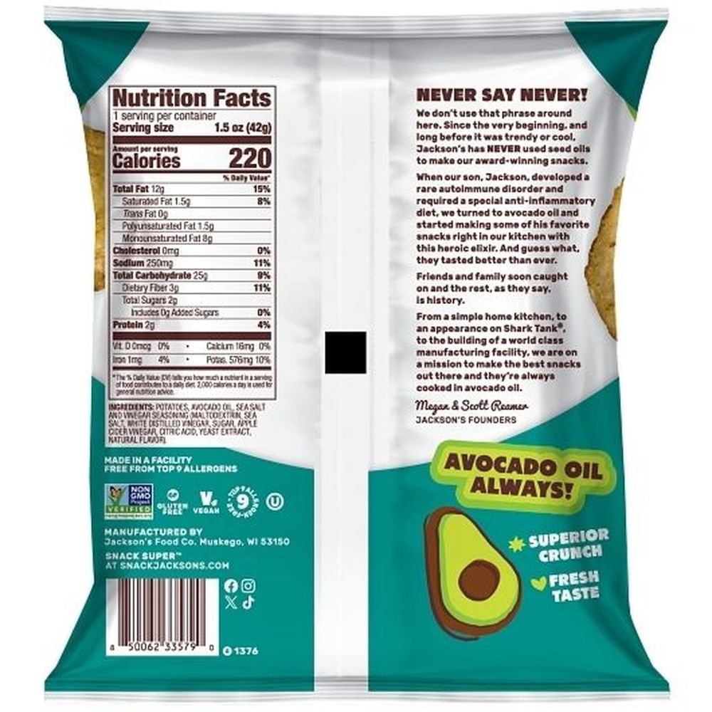 Jacksons Classic Sea Salt And Vinegar Kettle Cooked Potato Chips, 1.5 Ounce -- 28 Per Case