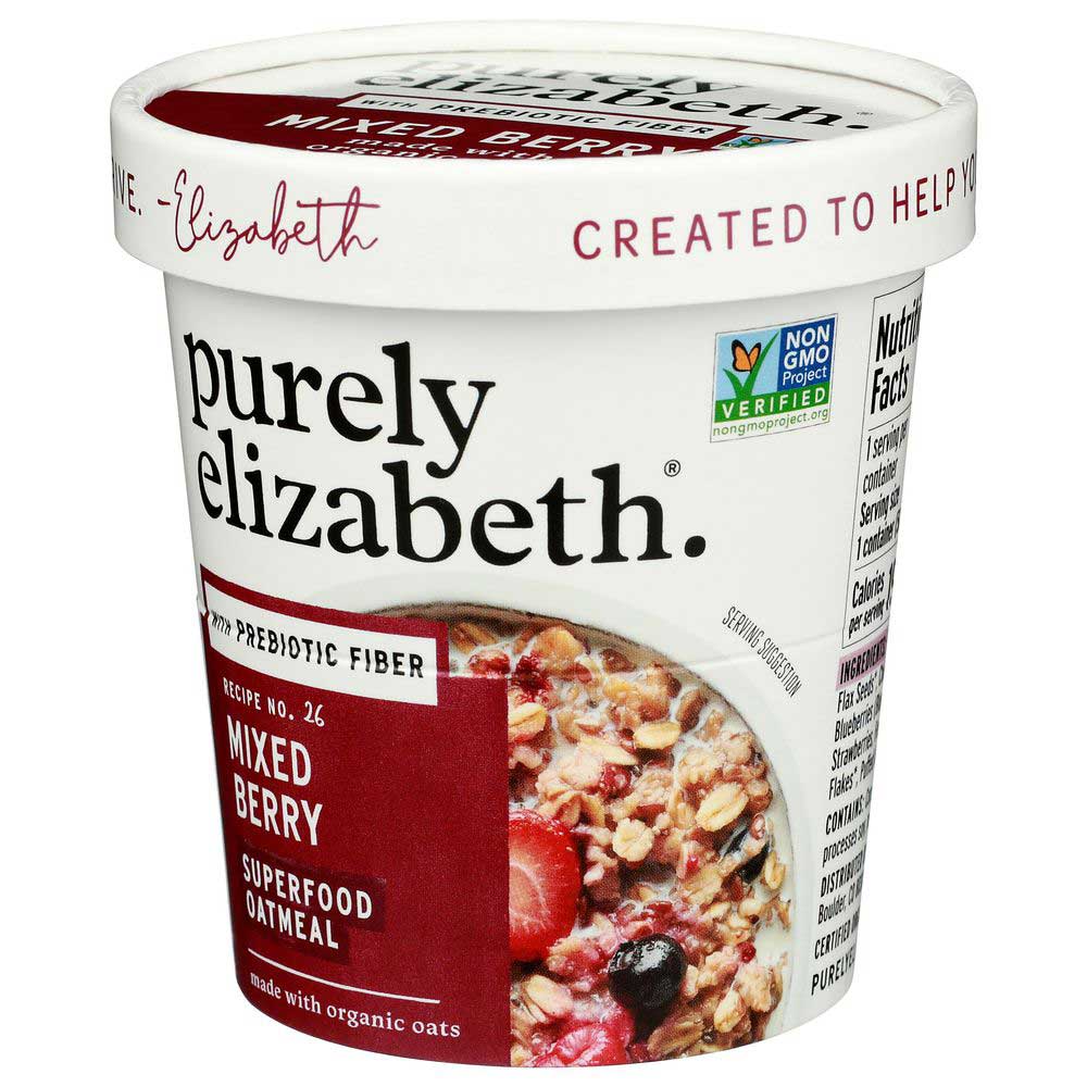 Purely Elizabeth Organic Mixed Berry Superfood Oatmeal With Prebiotic Fiber, 1.76 Ounce Cup -- 12 Per Case