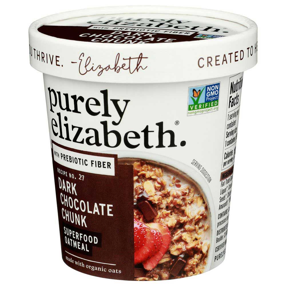Purely Elizabeth Organic Dark Chocolate Chunk Superfood Oatmeal With Prebiotic Fiber, 1.76 Ounce Cup -- 12 Per Case