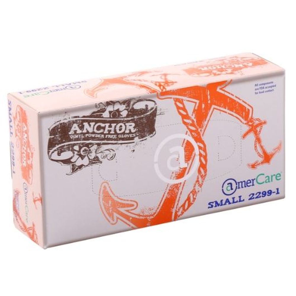 AmerCareRoyal Small Clear Powder Free Anchor Vinyl Gloves, 1000 count -- 10 per case