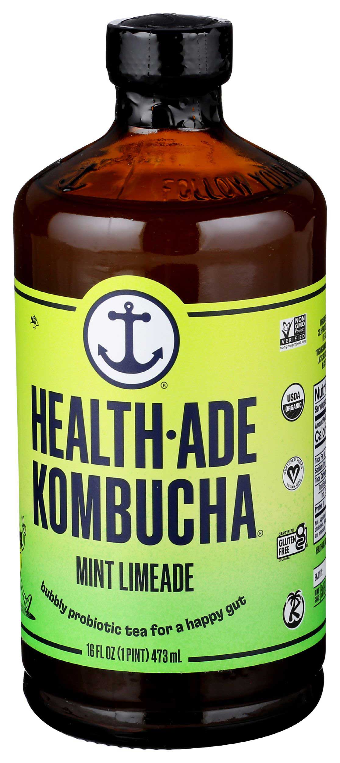 Health-Ade Organic Mint Limeade Kombucha, 16 Fluid Ounce -- 12 per case