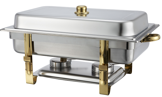 Winco Malibu Oblong Gold Accented Stainless Steel Chafer, 8 Quart