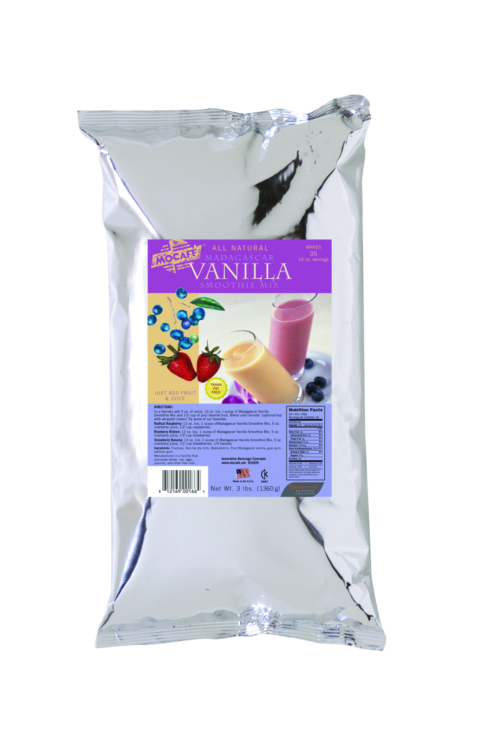 Mocafe All Natural Base Madagascar Vanilla Smoothie Mix, 3 Pound -- 4 Per Case