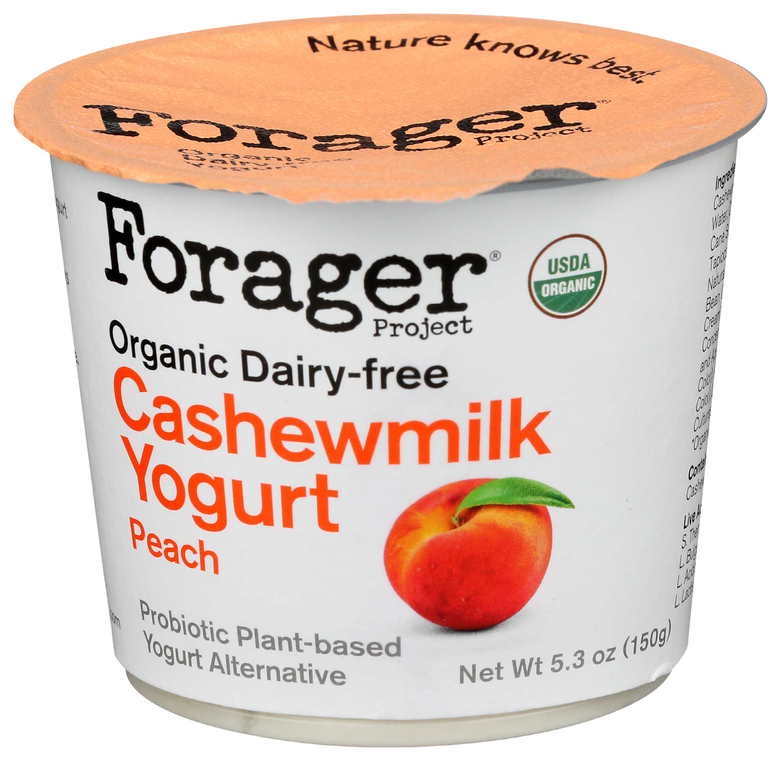 Forager Organic Dairy Free Peach Cashewmilk Yogurt Alternative, 5.3 Ounce -- 6 per case