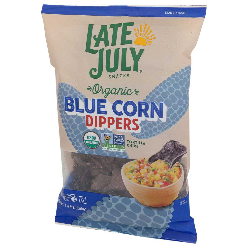 Late July Organic Blue Corn Dippers Tortilla Chips, 7.4 Ounce -- 9 per case