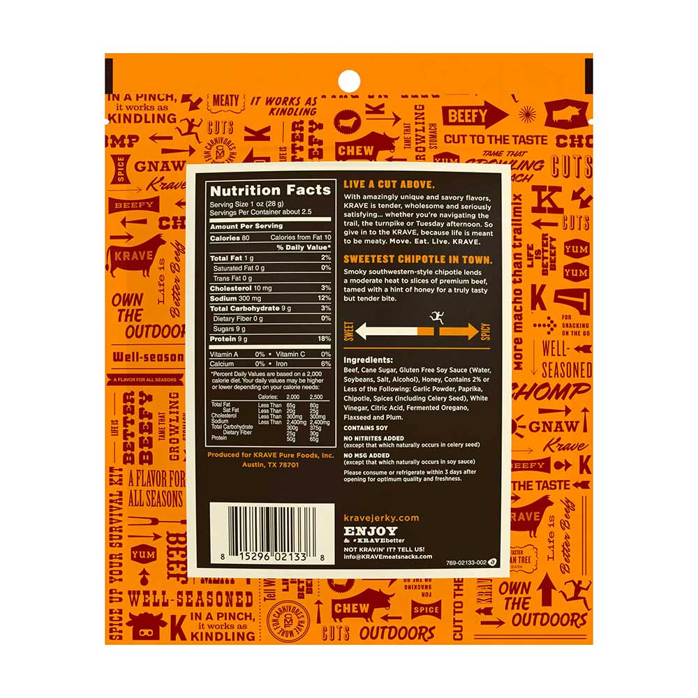 Krave Sweet Chipotle Gourmet Beef Cut, 2.7 Ounce -- 8 Per Case