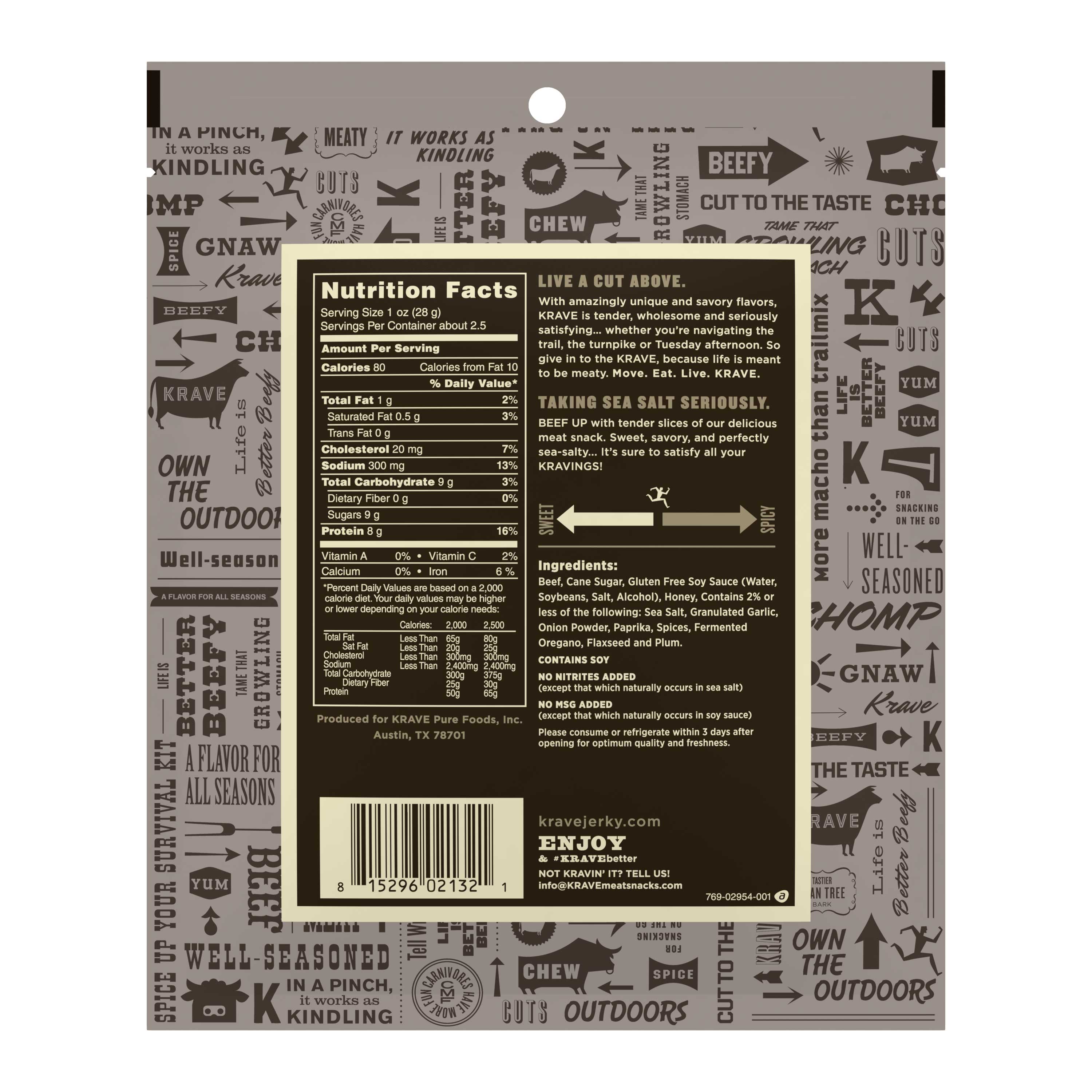 Krave Sea Salt Gourmet Beef Cut, 2.7 Ounce -- 8 Per Case