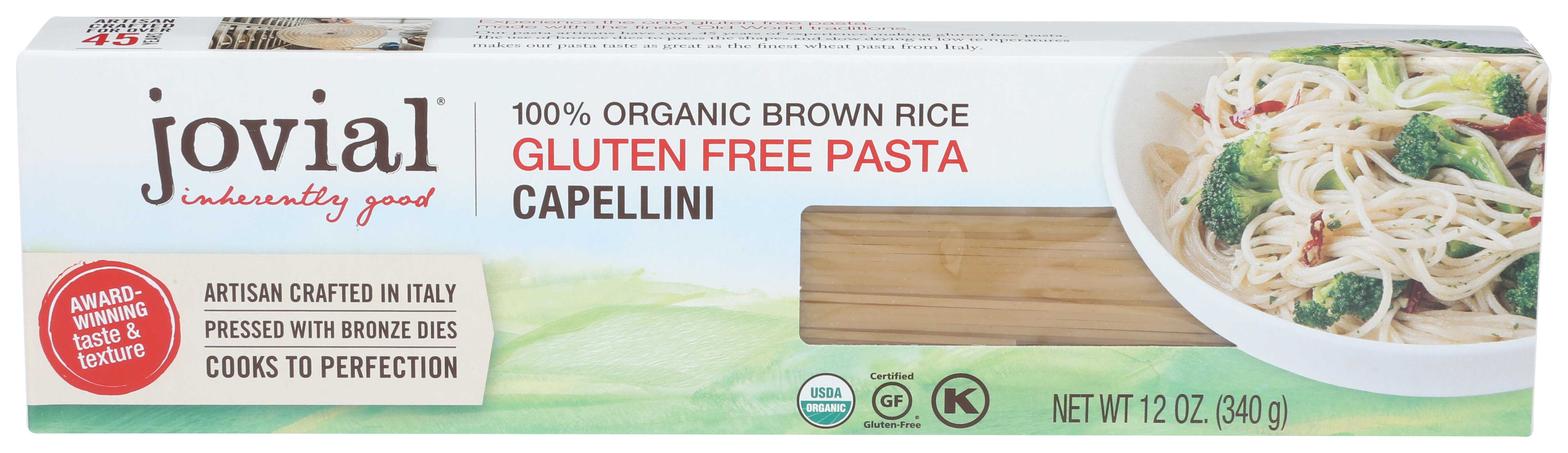 Jovial Organic Brown Rice Capellini Pasta, 12 Ounce -- 12 Per Case