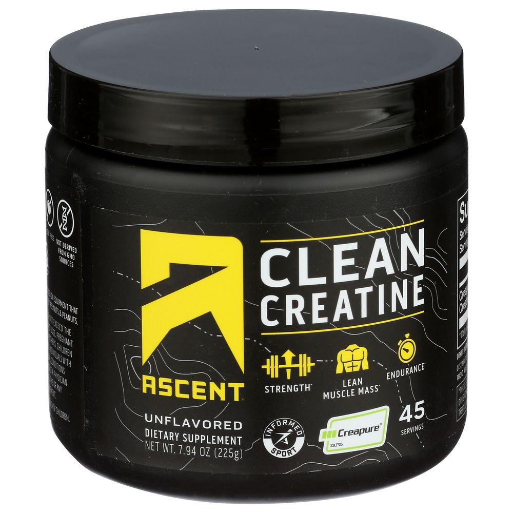 Ascent Clean Creatine Unflavored Monohydrate Powder, 7.94 Ounce