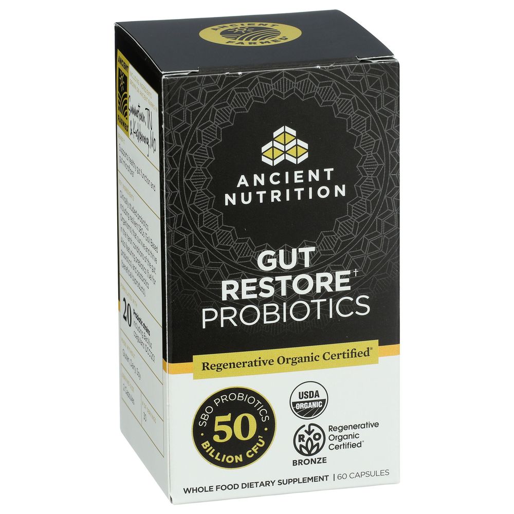 Ancient Nutrition Organic Gut Restore Probiotics Capsules, 60 count -- 3 per case