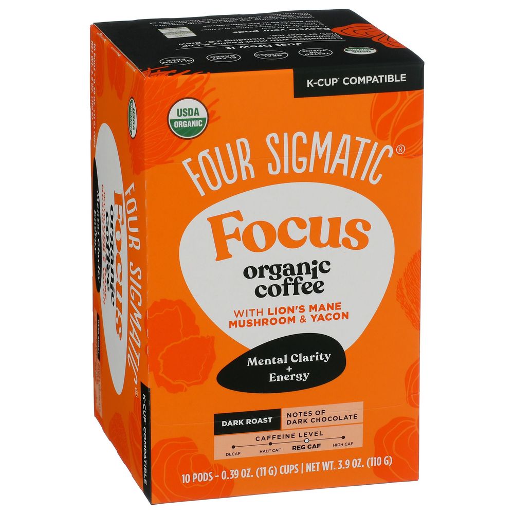 Four Sigmatic Organic Think Coffee Pods with Lions Mane Mushroom and Yacon Dark Roast, 3.9 Ounce -- 6 per case