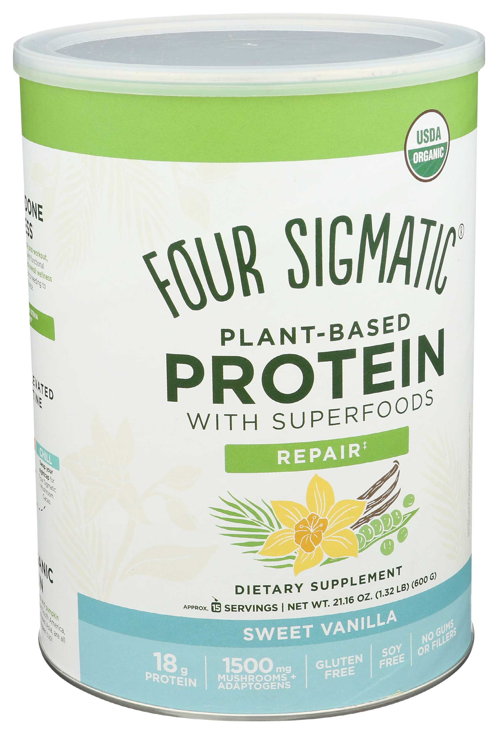 Four Sigmatic Organic Plant Based Sweet Vanilla Protein Dietary Supplement, 21.16 Ounce
