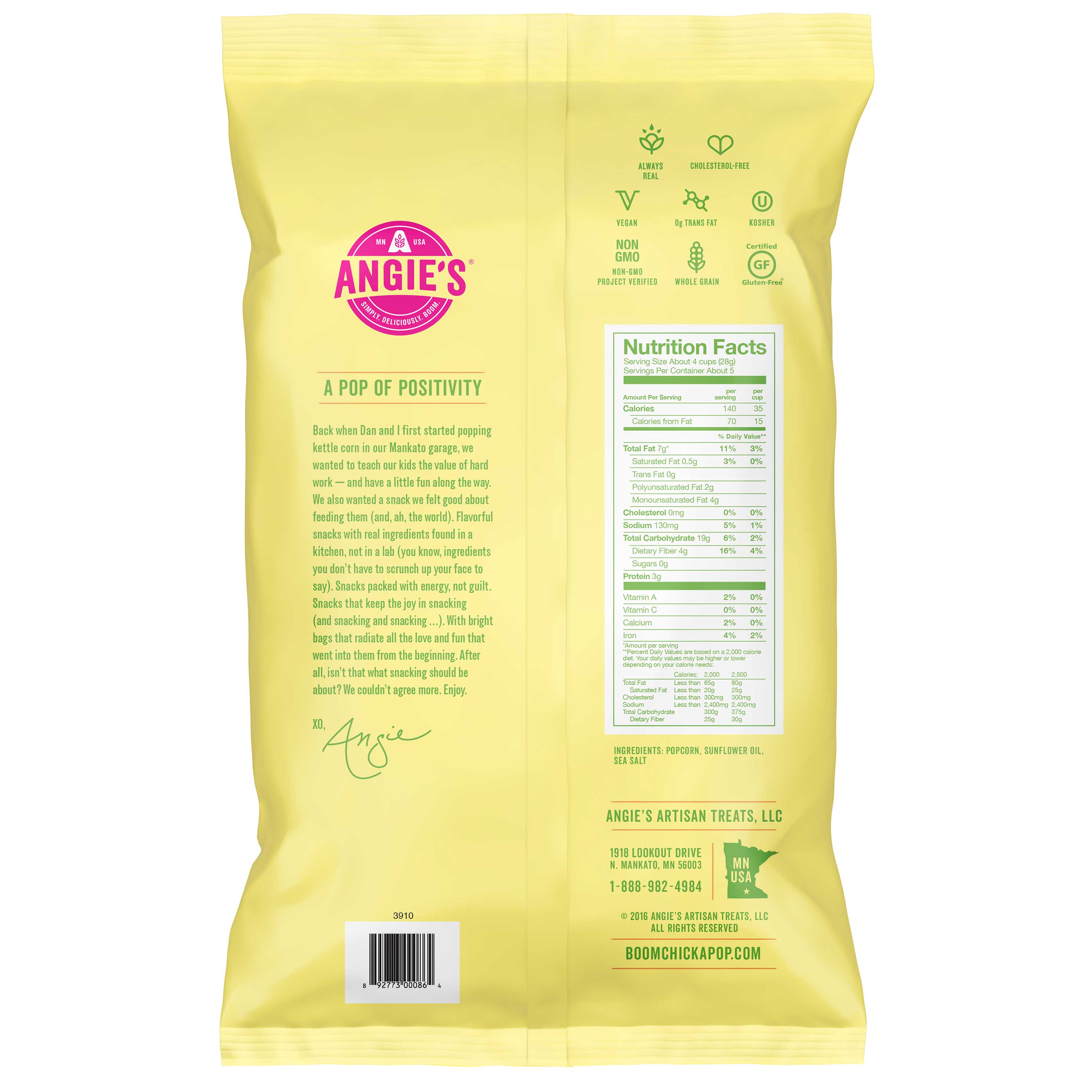 Angie's Boomchickapop Sea Salt Popcorn, 4.8 Ounce -- 12 Per Case