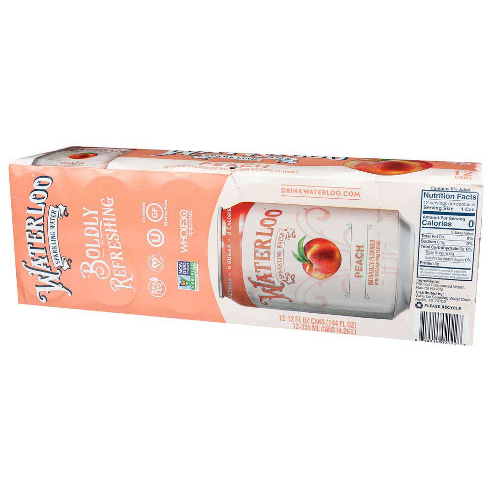 男性に人気！ Waterloo Peach Sparkling Water, 12 Fluid Ounce -- 24 per case その他