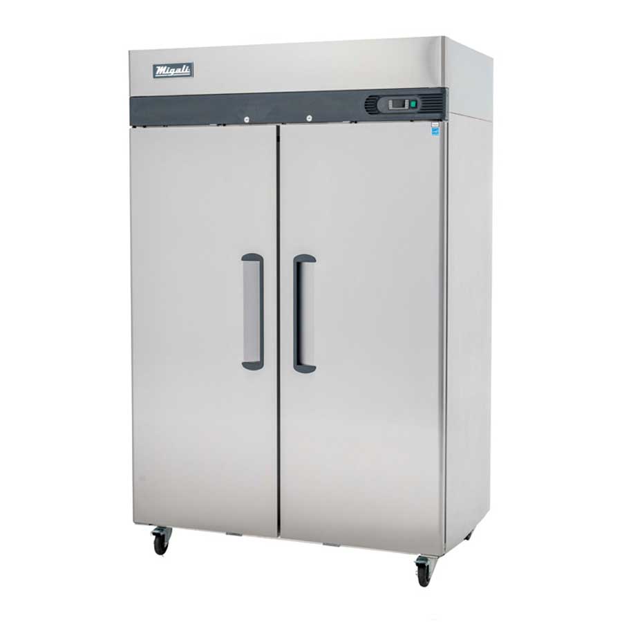 Migali Stainless Steel 2 Door Reach-In Freezer with 6 Adjustable Shelves, 51.7 inch Width x 33.2 inch Depth x 83.8 inch Height