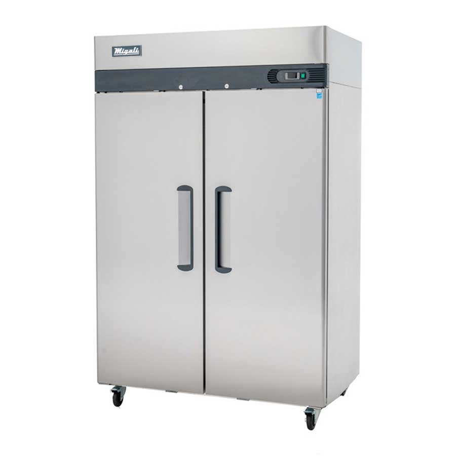 Migali Stainless Steel 2 Door Reach-In Refrigerator with 6 Adjustable Shelves, 51.7 inch Width x 33.2 inch Depth x 83.8 inch Height