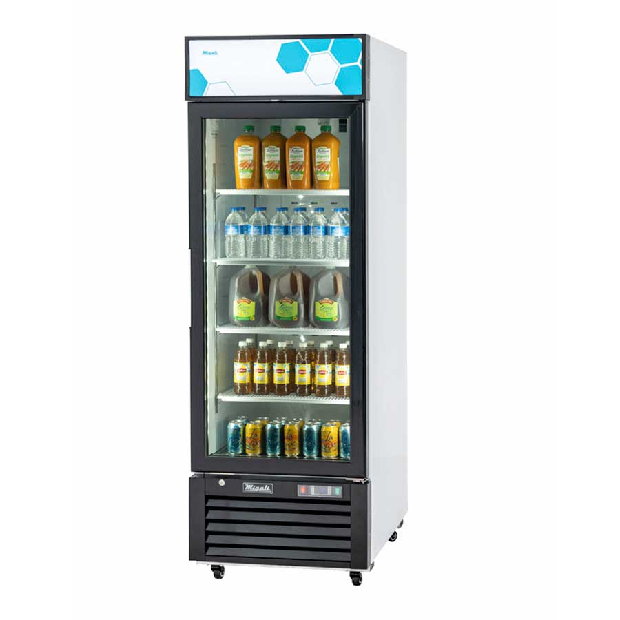 Migali Powder Coated Steel 1 Glass Door Merchandiser Refrigerator with 4 Adjustable Shelves, 24.25 inch Width x 24 inch Depth x 76.25 inch Height