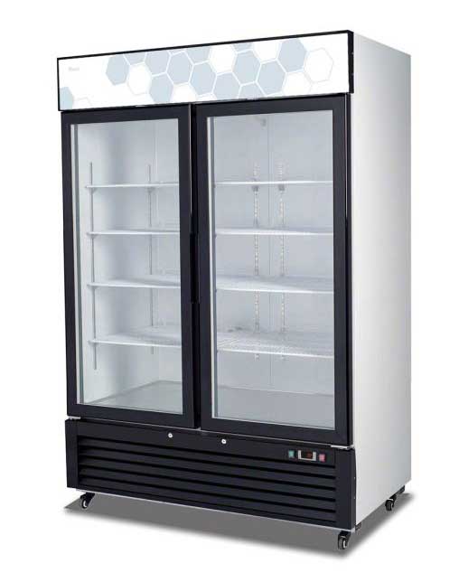 Migali Powder Coated Steel 2 Glass Door Merchandiser Refrigerator with 8 Adjustable Shelves, 54.4 inch Width x 31.5 inch Depth x 81 inch Height