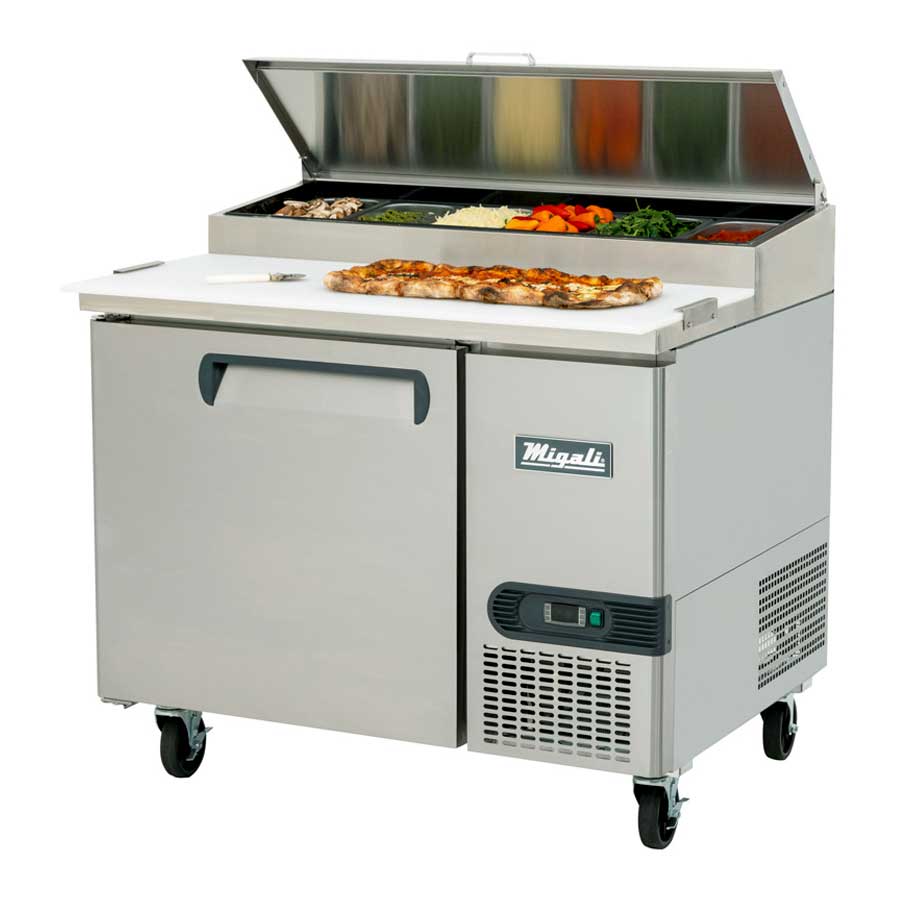 Migali Stainless Steel 1 Door Pizza Prep Refrigerator with Adjustable Shelf, 44 inch Width x 33 inch Depth x 42 inch Height