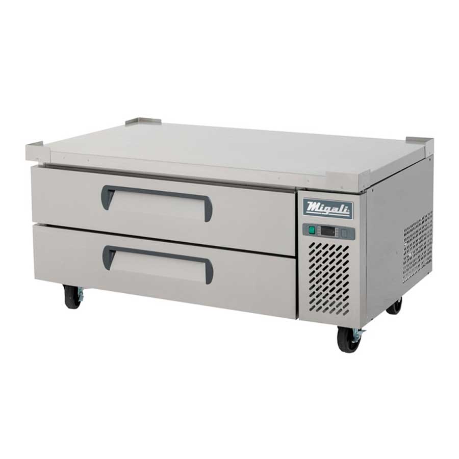 Migali Stainless Steel 52 inch Wide Refrigerated Chef Base, 52 inch Width x 32 inch Depth x 26.6 inch Height