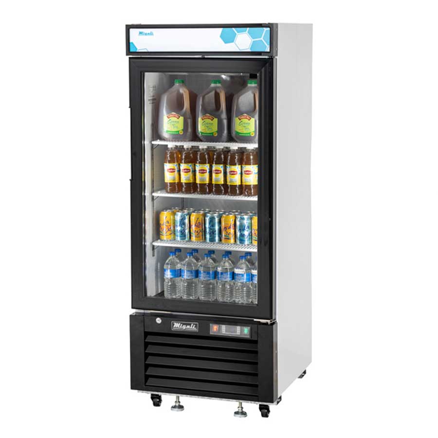 Migali Powder Coated Steel 1 Glass Door Merchandiser Refrigerator with 4 Adjustable Shelves, 24.25 inch Width x 24 inch Depth x 60.25 inch Height