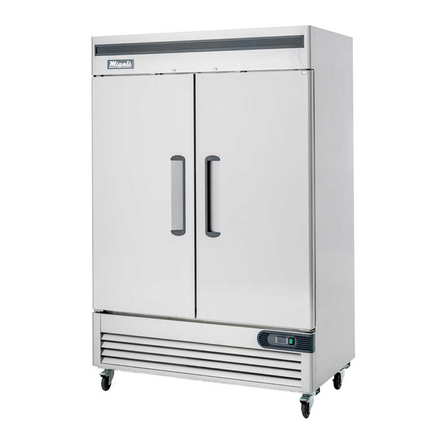Migali Stainless Steel 2 Door Reach-In Refrigerator with 6 Adjustable Shelves, 54.4 inch Width x 31.5 inch Depth x 83.2 inch Height