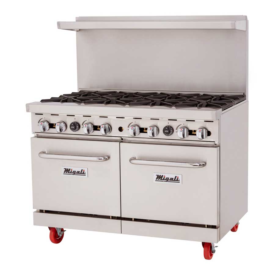 Migali Natural Gas 8 Burners Range with 2 Ovens, 48 inch Width x 31 inch Depth x 56.4 inch Height