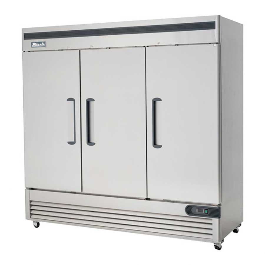 Migali Stainless Steel 3 Door Reach-In Refrigerator with 9 Adjustable Shelves, 81.9 inch Width x 31.5 inch Depth x 83.2 inch Height