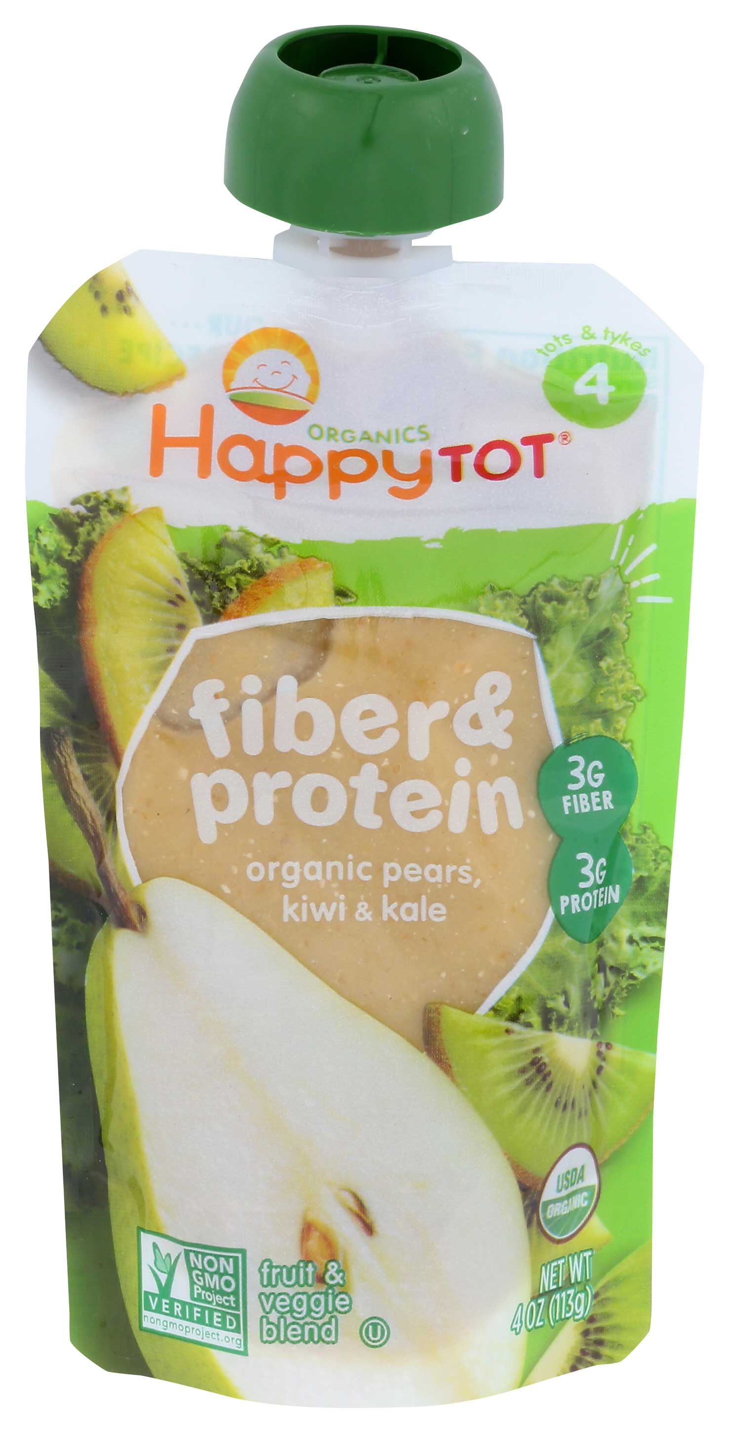 Happy Tot Organic Pear Kiwi and Kale Baby Food, 4 Ounce -- 16 per case.