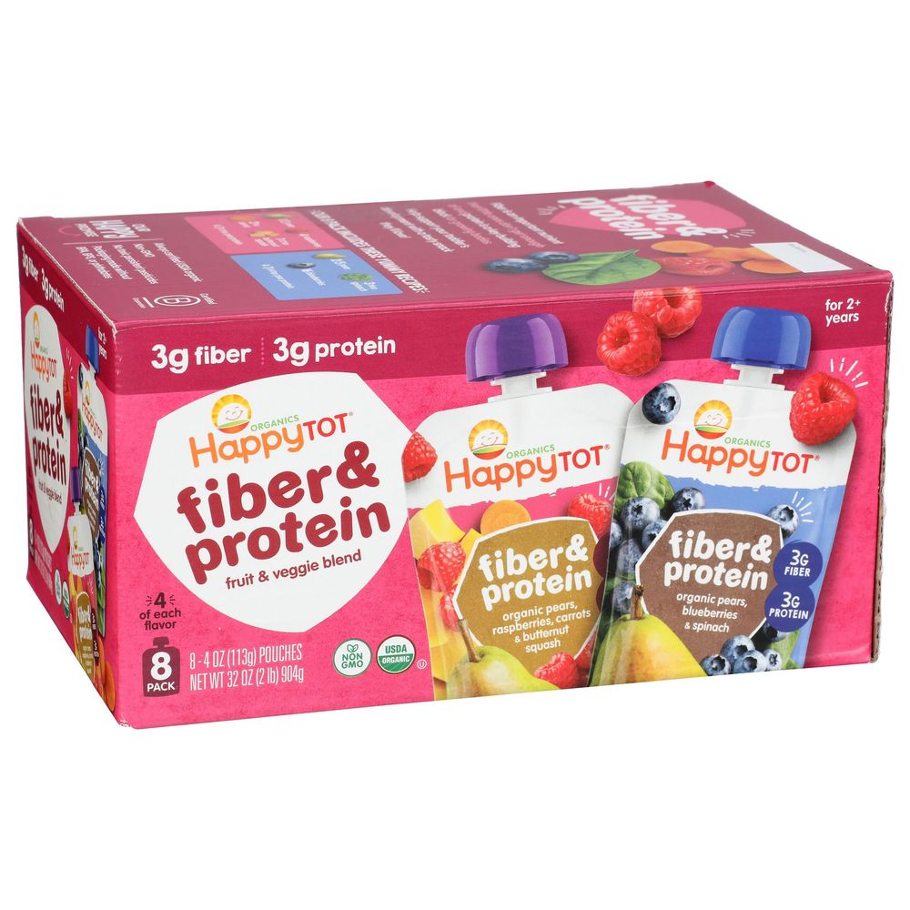 Happy Tot 4 Ounce Organic Fiber And Protein Fruit Veggie Blend Baby Food, 8 Count