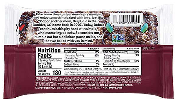 Bobos Chocolate Almond Brownie Oat Bar, 3 Ounce -- 12 per case