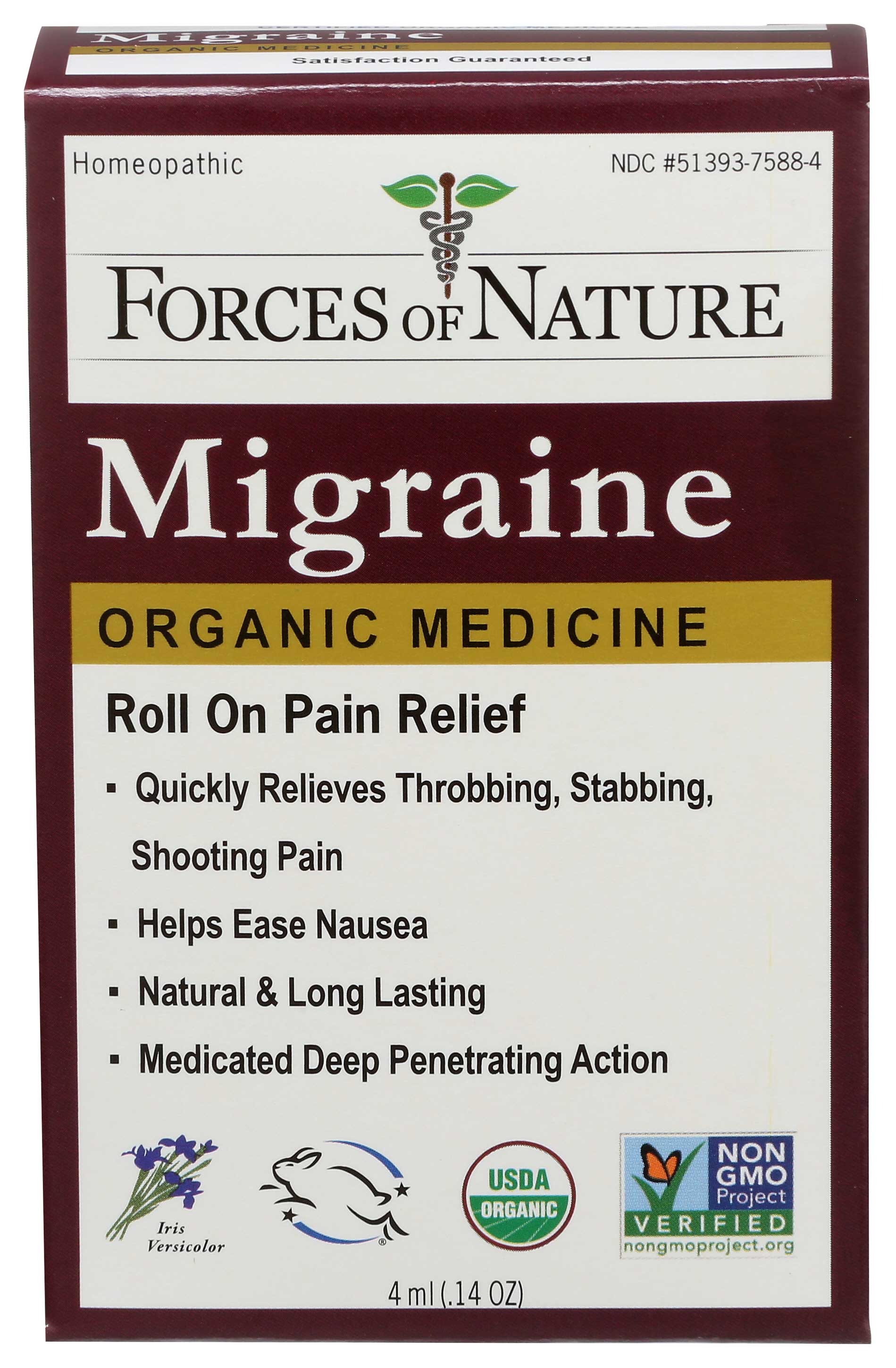 Forces Of Nature Organic Migraine Roll On Pain Relief Medicine, 4 Ml