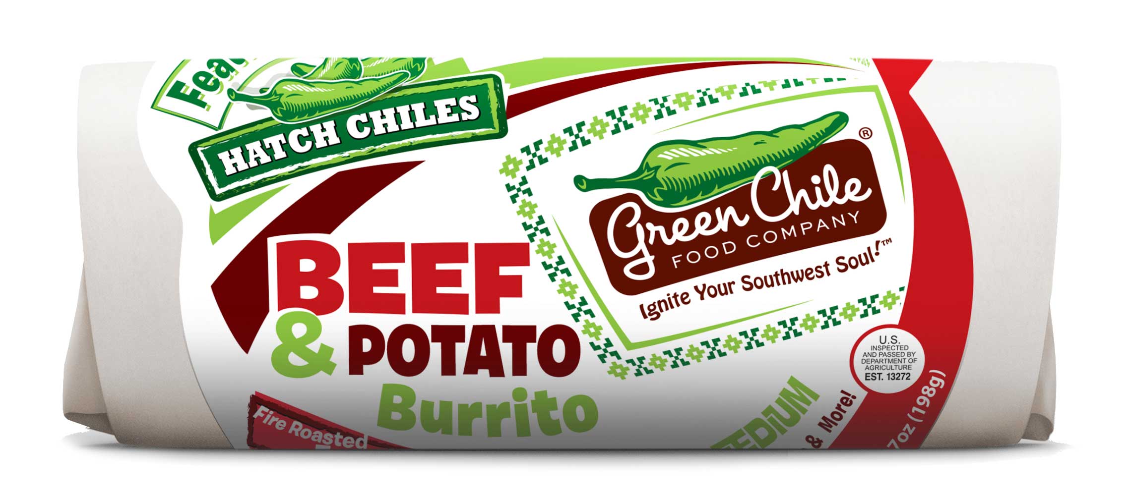 Green Chile Food Beef Burrito With Potato Green Chile Salsa And Cheddar, 7 Ounce -- 12 Per Case