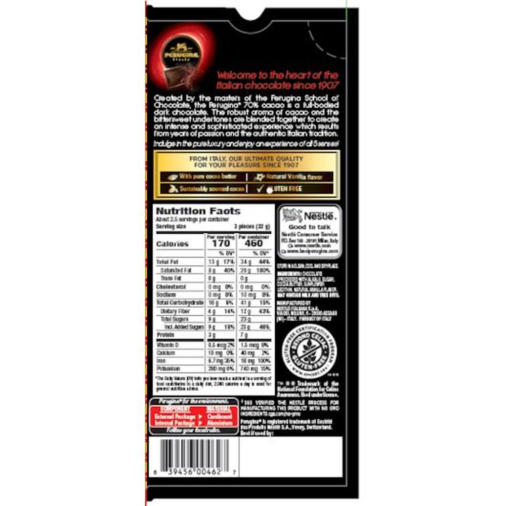 Perugina 70 Percent Cacao Bittersweet Chocolate Bar, 3 Ounce -- 12 Per Case