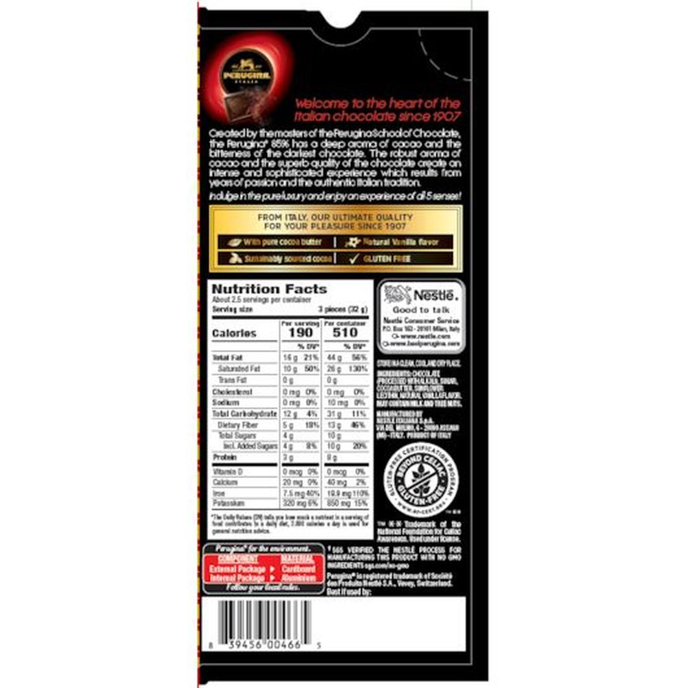Perugina 85 Percent Cacao Extra Dark Chocolate Bar, 3 Ounce -- 12 Per Case