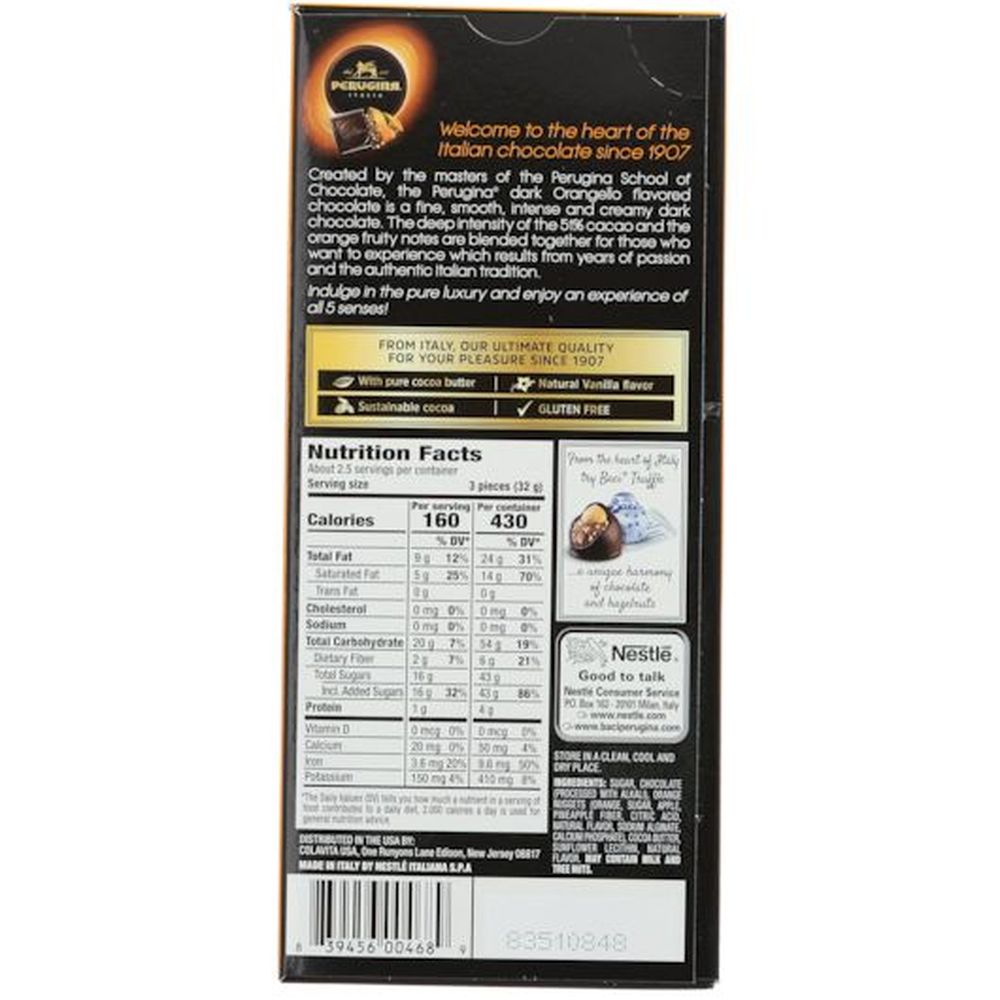 Perugina Dark Chocolate Orangello Bar, 3 Ounce -- 12 Per Case