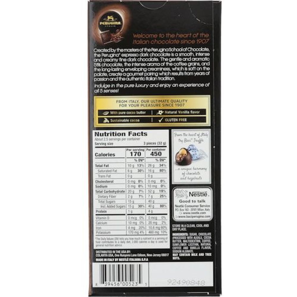 Perugina Dark Chocolate Espresso Bar, 3 Ounce -- 12 Per Case