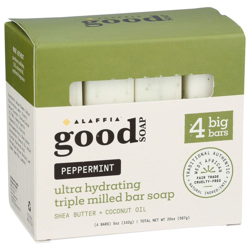 Alaffia Peppermint Good Bar Soap, 4 Count