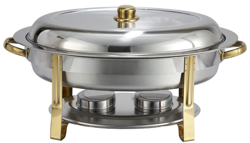 Winco Malibu Stainless Steel Gold Accent Oval Chafer, 6 Quart