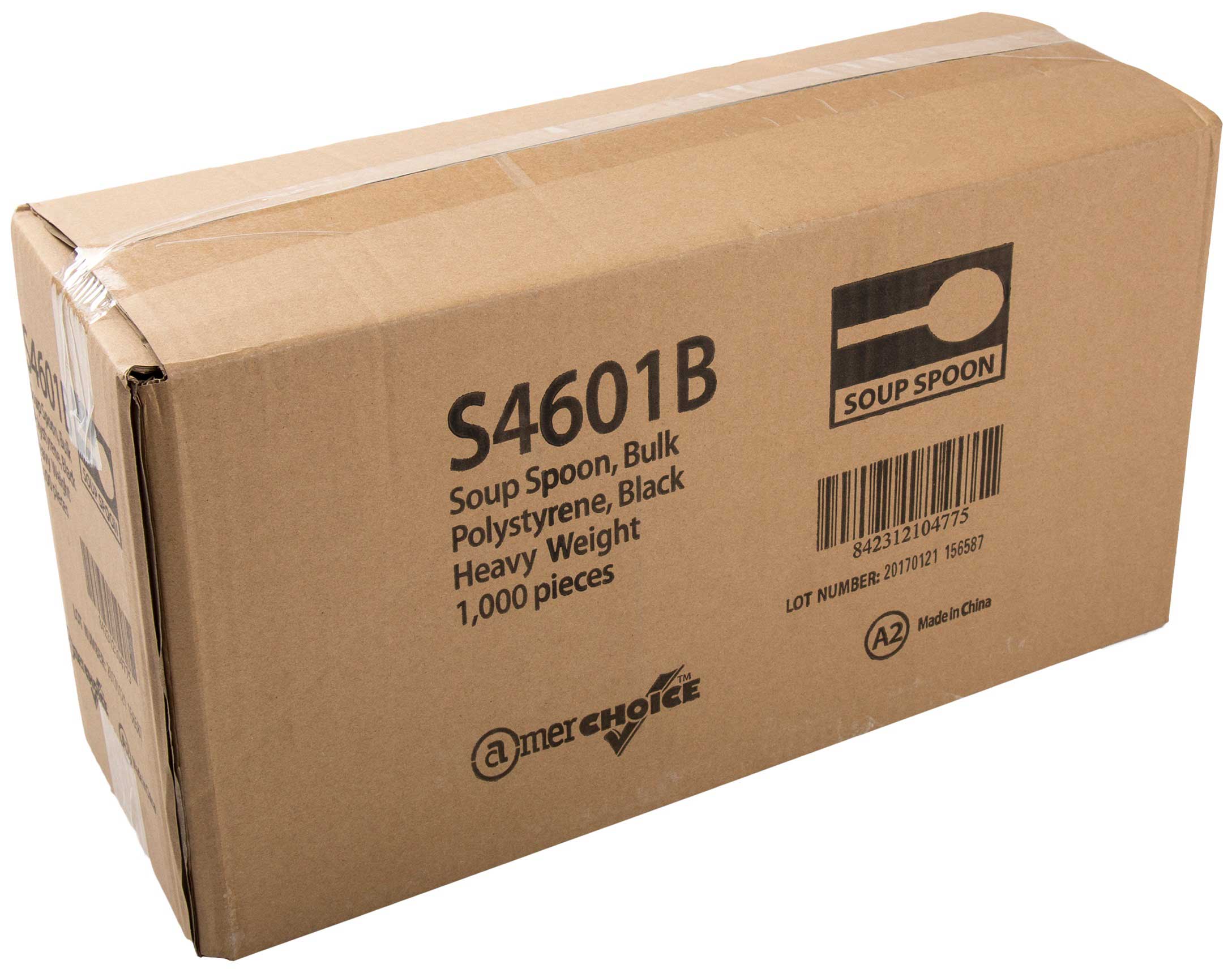 Amercare Black Heavy Weight Polystyrene Soup Spoon 1000 per case.